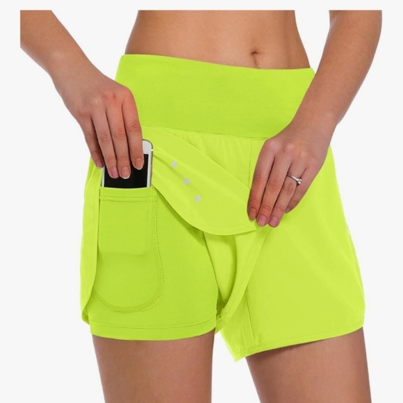 Pants - 2 in 1 Running Shorts Lightweight Athletic Workout Gym Yoga Lined Green Sz M